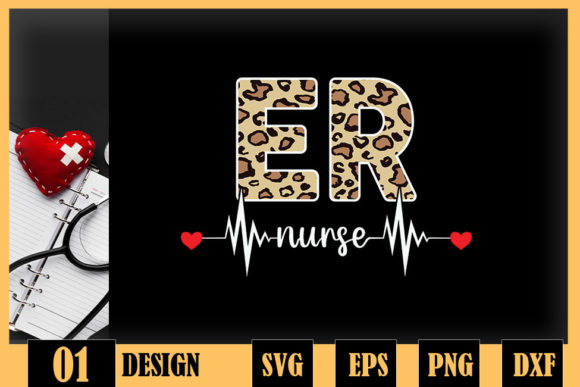 ER Nurse Leopard Heartbeat Graphics for Crafts and Design