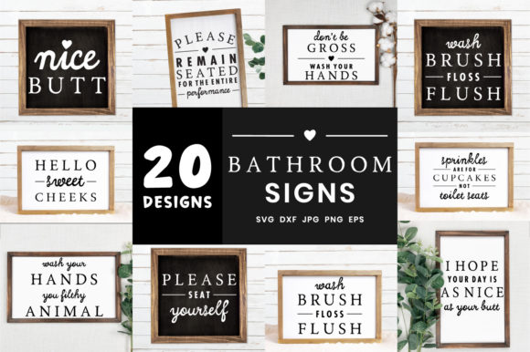 Farmhouse Bathroom Signs Bundle Home Decor Signs Graphics