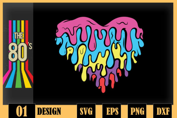 Heart Cool Retro 80s Melting Drops Graphics for Crafts
