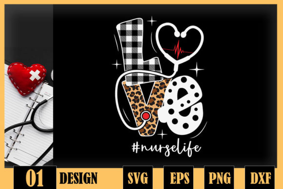 Nurse Life RN Healthcare Cheetah Heart Graphics for Crafts